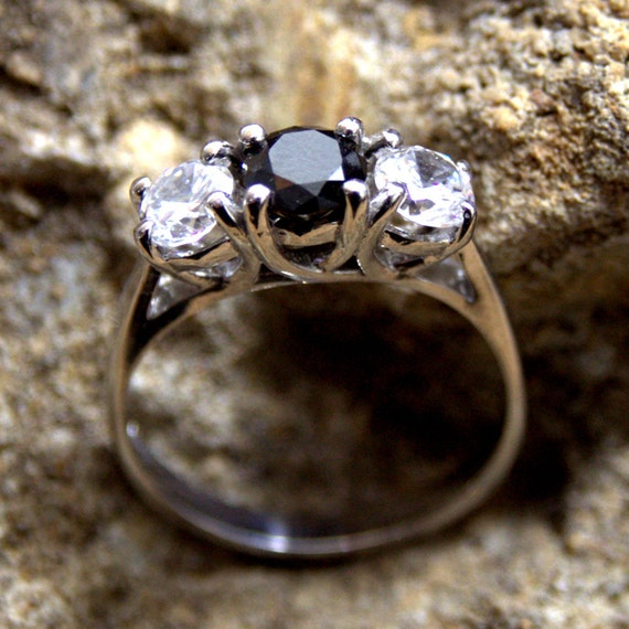 Trilogy Ring Black and White Diamond Unique Sterling Silver 1.25ct Etsy UK