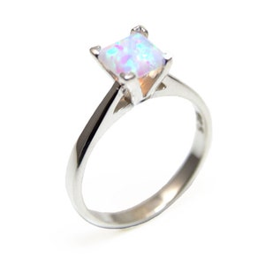 Sterling Silver 1ct Princess Cut Unicorn Tear Opal Solitaire Engagement Ring