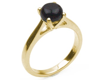 9ct Gold Ring Black Onyx Cabochon Set Hallmarked (108)