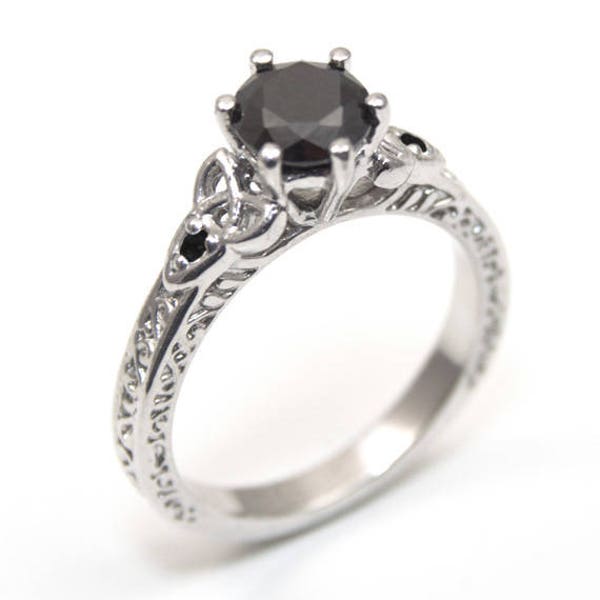 Trinity Knot 6 Claw 1ct Black Diamond Ring Sterling Silver Engagement Ring