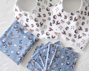 Birth gift box bibs and wipes, birth gift on the theme of forest animals