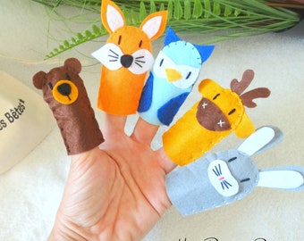 Jeu de marionnettes à doigts animaux de la forêt - Jeu d'imagination d'inspiration Montessori - Jeu de marionnettes en feutrine