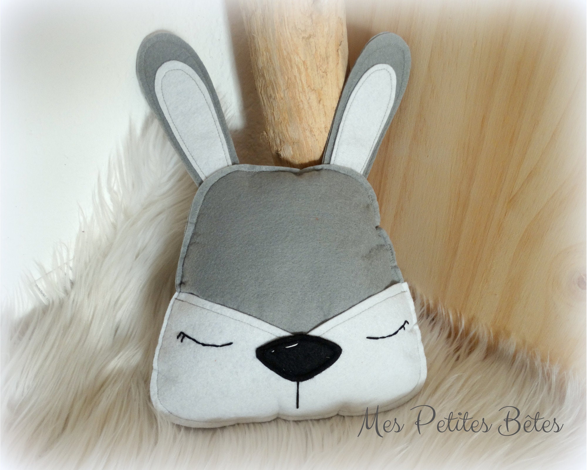 Coussin Lapin Décoration, Coussin Déco Chambre Bébé, Décoration Animaux de La Forêt, Feutrine, Bébé 
