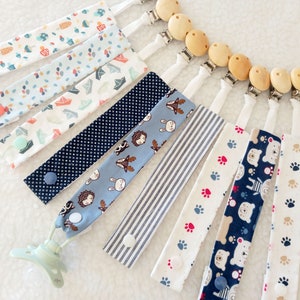 Boys' fabric pacifier clip and wooden clip - Washable fabric pacifier clip - Pacifier clip compatible with MAM pacifier adapters
