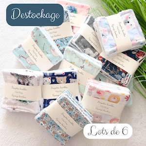 Lot de lingettes lavables en tissu et éponge bambou - Lot de 6 lingettes - DESTOCKAGE