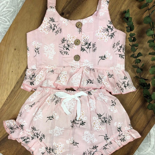 Baby Girl Pink Floral Top & Bloomer Set | Baby Girl Summer Outfit | Toddler Girl Pink Floral Set | Toddler Girl Summer Outfit