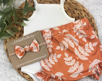Ribbed Tank Bodysuit | Baby Bummie | Leaf Bummie | Knot Bow Headband | Diaper Cover | Baby Girl Short | Boho Baby Girl