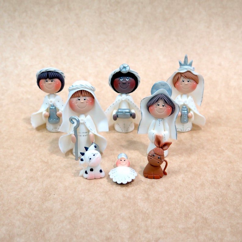 8 Piece White Nativity Set Polymer Clay Nativity Set Etsy