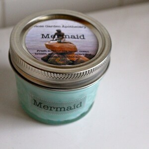 Mermaid Scented 100% Soy Wax Candle With Crackling Wood Wick, Sparkling Mica Shimmer Dusted Top. Sea Water, Ocean Breeze, Agave, Sea Kelp,
