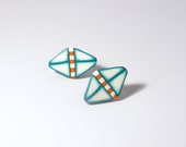 Short turquoise earrings, polymer clay, millefiori