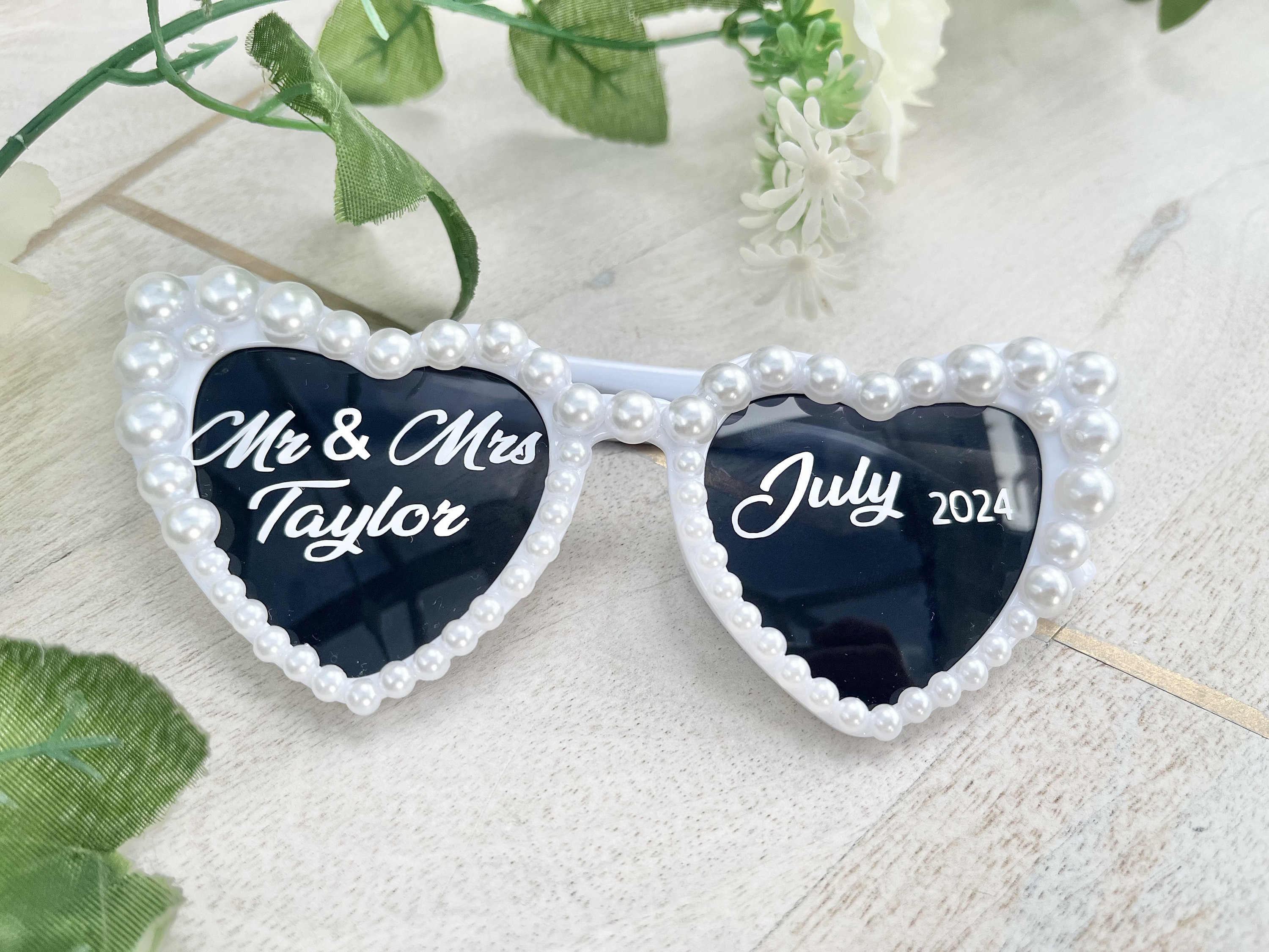 Pearl Adorned White Bride Heart-shaped Sunglasses for a 