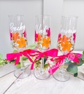 Wedding personalised vinyl flower glasses champagne flute bride bridesmaid maid of honour gift