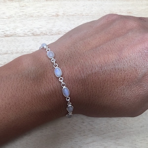 Moonstone sterling silver bracelet, Rainbow moonstone bracelet, Thin moonstone bracelet, Tiny, Delicate bracelet, minimalist bracelet