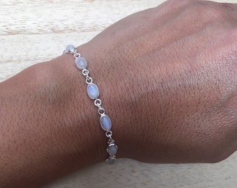Rainbow Moonstone Sterling Silver Bracelet: Delicate Minimalist Design