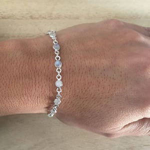 Moonstone sterling silver bracelet, Rainbow moonstone bracelet, Thin moonstone bracelet, Tiny, Delicate bracelet