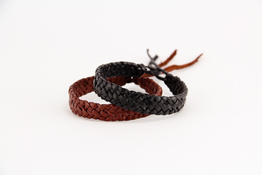 Bracciale in pelle, Bracciale in pelle nera e marrone, Bracciale placcato, Bracciale da uomo, Regalo per la festa del papà, Regalo per lui, Regalo di Natale per lui - Italia