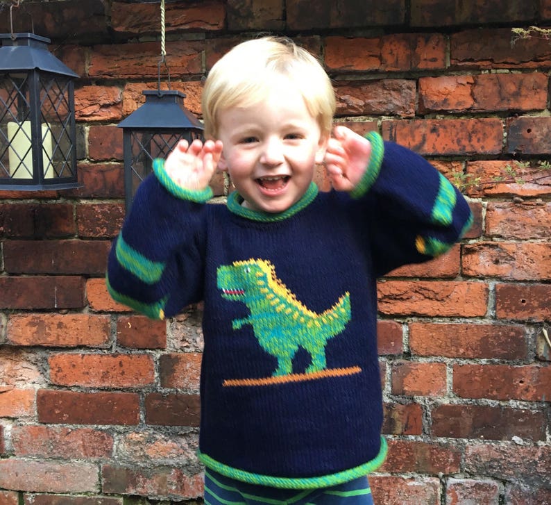 Tyrannosaurus Rex Dinosaur alpaca jumper, Boy Alpaca Jumper Dinosaur motif, Boy Alpaca Jumper Sweater Dinosaur motif, 