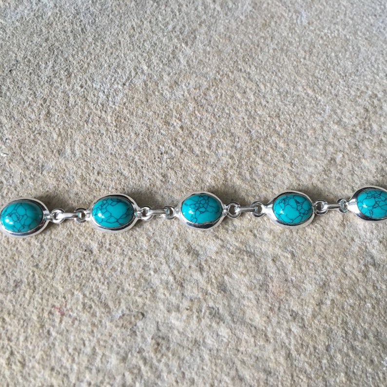 Turquoise Sterling Silver Link Bracelet Women Turquoise Etsy