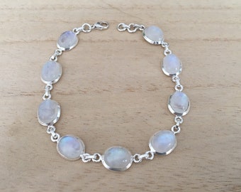 Rainbow Moonstone Sterling Silver Bracelet:  Gemstone Minumalist Jewelry