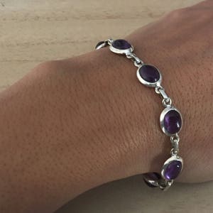 Amethyst sterling silver bracelet, Amethyst bracelet, Chain amethyst bracelet, February birthstone