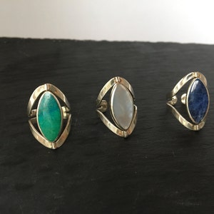 Bague en argent turquoise, bague en argent nacre, bague réversible, bague en argent réglable, bague en argent sterling onix noir