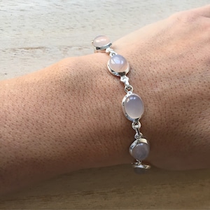 Rose quartz sterling silver bracelet, Rose quartz bracelet, Chain rose quartz bracelet, Gift for her, Love stone
