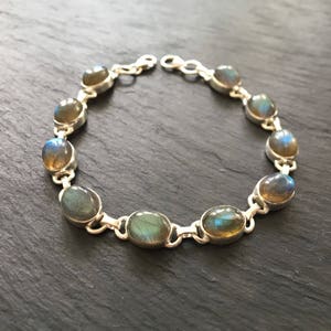 Labradorite sterling silver bracelet, Women labradorite silver bracelet, March and February birthstone bracelet
