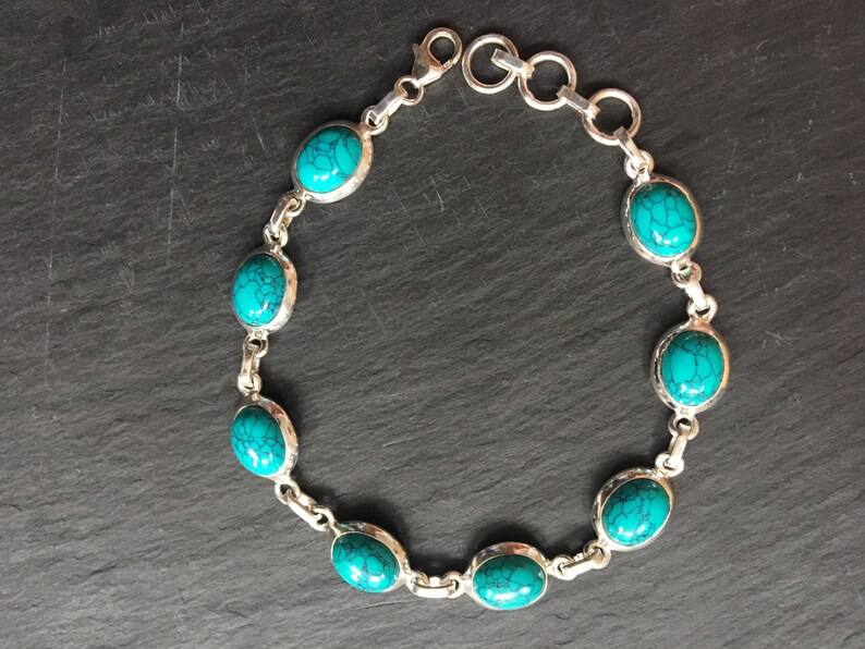 Turquoise Sterling Silver Link Bracelet Women Turquoise - Etsy