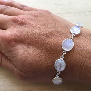 Moonstone sterling silver bracelet, Rainbow moonstone bracelet, Chain moonstone bracelet