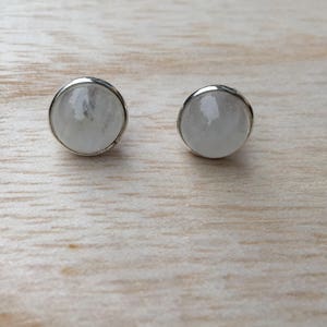 Stud moonstone sterling silver earrings, Round moonstone earrings, Rainbow moonstone studs, moon stone studs, Gift for her image 1