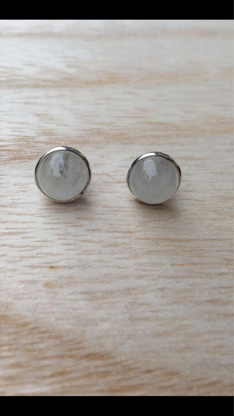 Stud moonstone sterling silver earrings, Round moonstone earrings, Rainbow moonstone studs, moon stone studs, Gift for her image 1