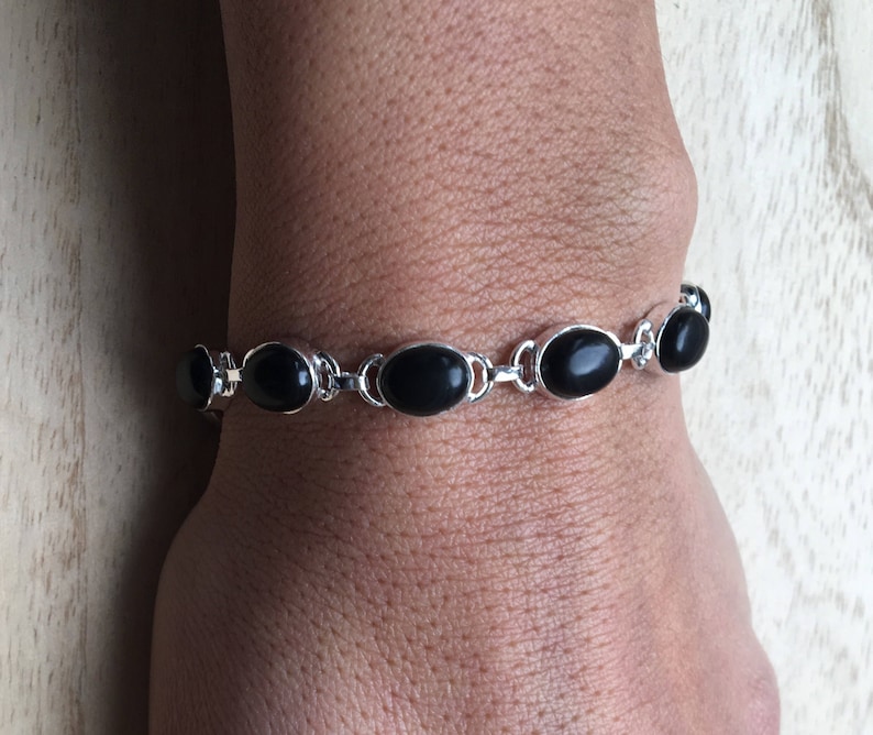 Black Onyx Sterling Silver Bracelet Black Onyx Bracelet Etsy UK
