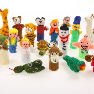 15 Hand Knitted Finger Puppets, Puppets Stocking Fillers