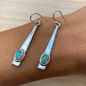 Opal dangly silver earrings, Ethiopian opal silver earrings, Gift for her, Opal gifts, Fiery Opal, October birthstone