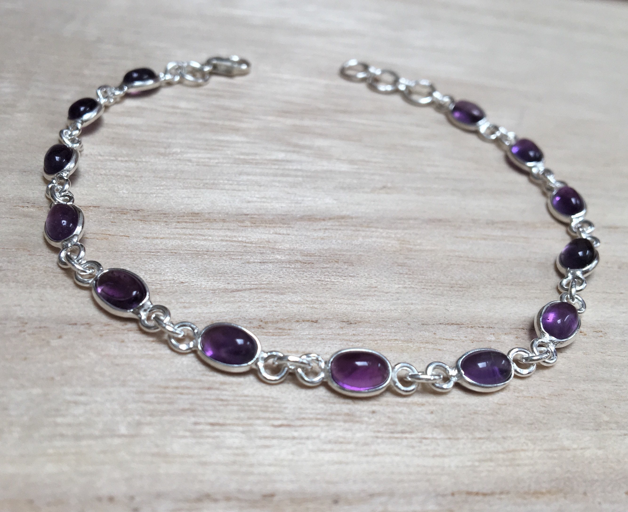 Ensemble 2 bracelets cordon violet 9 pierres améthyste et noir onyx