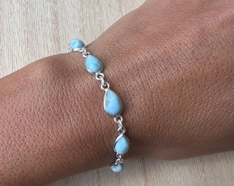 Larimar sterling silver link bracelet, Natural Larimar bracelet, Elegant Larimar silver bracelet, stone link bracelet, healing stone