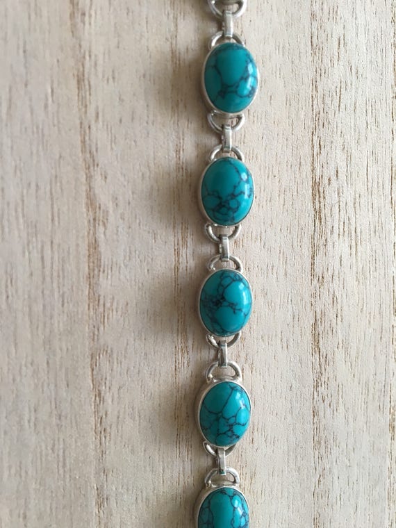 Turquoise Sterling Silver Link Bracelet, Women Turquoise Turquoise Sterling Silver Link Bracelet, Women Turquoise