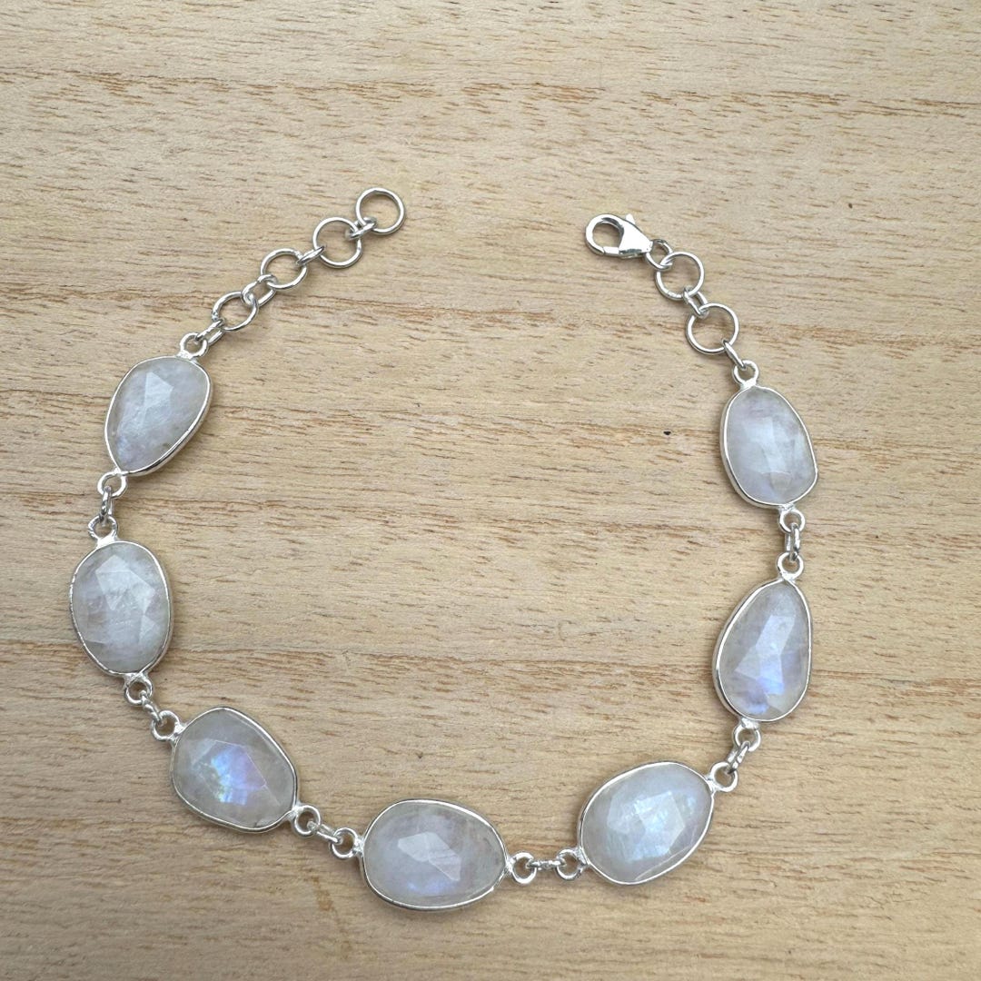 【STONEHENgE】Silver Material Ribbon Cubic Bracelet SC24B01T Faceted Moonstone Sterling Silver Bracelet, Rainbow