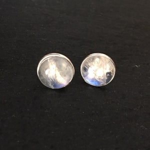 Stud moonstone sterling silver earrings, Round moonstone earrings, Rainbow moonstone studs, moon stone studs, Gift for her image 3