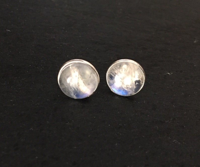 Stud moonstone sterling silver earrings, Round moonstone earrings, Rainbow moonstone studs, moon stone studs, Gift for her image 3