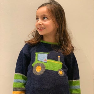 Alpaca knit tractor Jumper, Kids wool sweaters, kids tractor design sweater, Alpaca Knitted jumper, knitted children jumper, Christmas gift