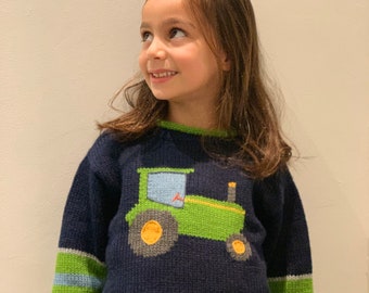 Alpaka Strickpullover, Kinderwolle Pullover, Kinder Traktor Design Pullover, Alpaka Strickpullover, gestrickter Kinderpullover, Weihnachtsgeschenk