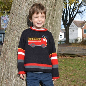 Kids Alpaca Jumper Fire engine design, Alpaca Jumper Sweater/Pullover Fire engine, Wool jumper, Toddler jumper, Christmas Gift boy or girl