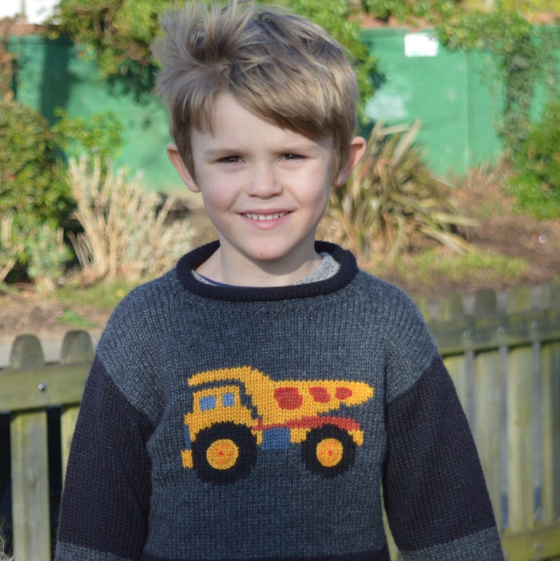 Toddler Knit Jumper Tractor Motif Grey Sweater Alpaca Etsy UK