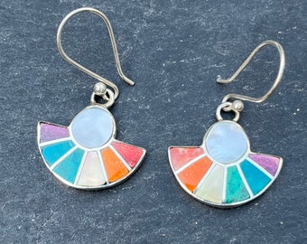Geometric silver mosaic earrings, Gay pride silver earring, rainbow earrings