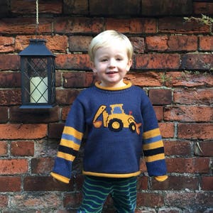 Alpaca kids knitted sweaters, Digger jumper, Alpaca knitted wool digger design sweater, boy or girl sweater excavator design, Christmas gift