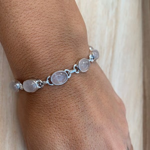 Rose quartz sterling silver bracelet, Rose quartz bracelet, Chain rose quartz bracelet, Gift for her, Love stone