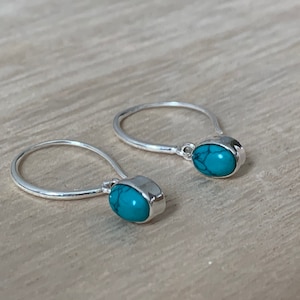 Hoops Turquoise silver earrings, Dangle turquoise silver earrings,  Hoop style drop Earrings, turquoise earrings, Gift for her