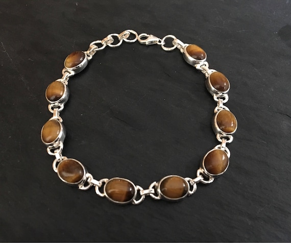 Tigers Eye Sterling Silver Bracelet Tigers Eyes Bracelet Silver