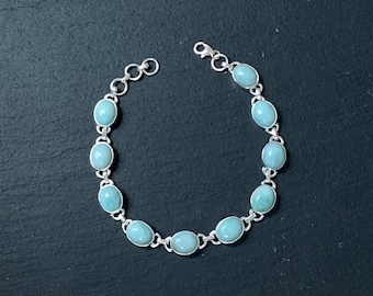 Larimar sterling silver link bracelet, Natural larimar bracelet, Women Larimar silver bracelet, stone link bracelet